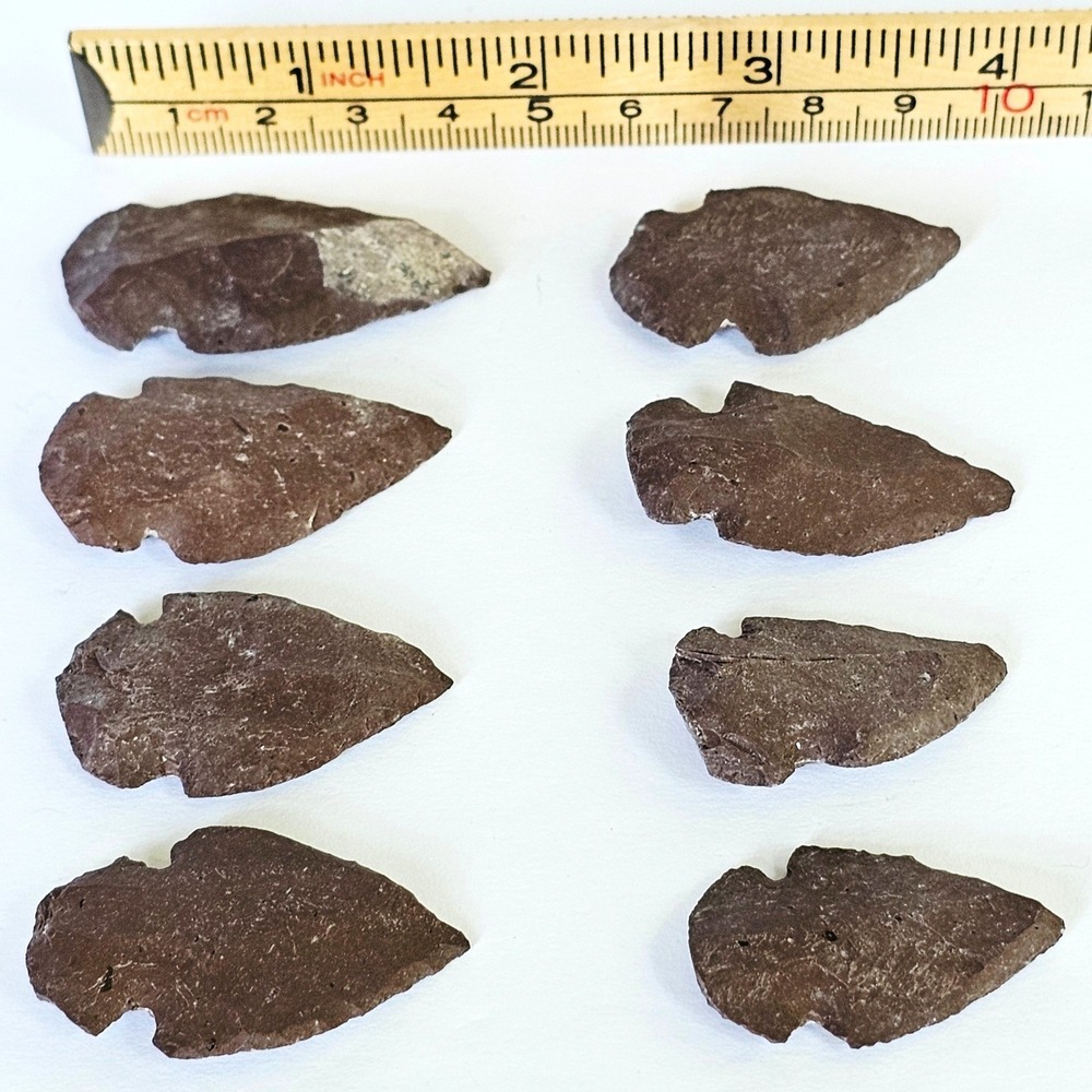 8pc Dark Brown Stone Arrowhead Collection Knapped Chert Jasper Artifact Relics